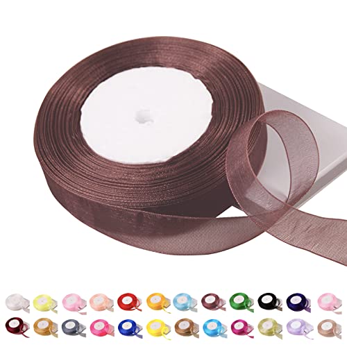 POPOYU Chiffonband Kaffee,20mmx45m Organzaband Kaffee Schleifenband Hochzeit Geschenkband Hochzeit Tüllband Transparent Satinband Kaffee für Weihnachten Hochzeit Taufe Geburtstag von POPOYU