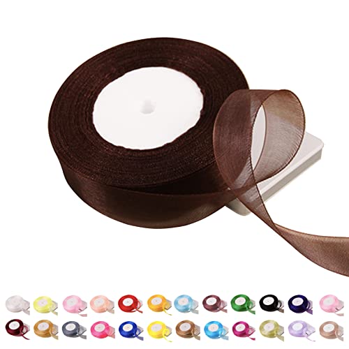 POPOYU Chiffonband Kaffee,25mmx45m Organzaband Kaffee Schleifenband Hochzeit Geschenkband Hochzeit Tüllband Transparent Satinband Kaffee für Weihnachten Hochzeit Taufe Geburtstag von POPOYU