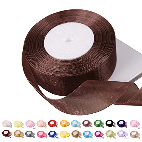 POPOYU Chiffonband Kaffee,40mmx45m Organzaband Kaffee Schleifenband Hochzeit Geschenkband Hochzeit Tüllband Transparent Satinband Kaffee für Weihnachten Hochzeit Taufe Geburtstag von POPOYU