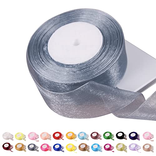 POPOYU Chiffonband Organza-Band,40mmx45m Organzaband Silber Schleifenband Hochzeit Geschenkband Hochzeit Tüllband Transparent Satinband Silber für Weihnachten Hochzeit Taufe Geburtstag von POPOYU