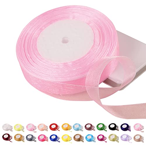 POPOYU Chiffonband Rosa,20mmx45m Organzaband Rosa Schleifenband Hochzeit Geschenkband Hochzeit Tüllband Transparent Satinband Rosa für Weihnachten Hochzeit Taufe Geburtstag von POPOYU