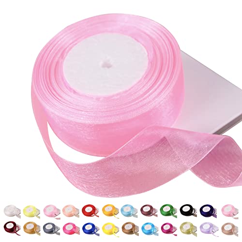 POPOYU Chiffonband Rosa,40mmx45m Organzaband Rosa Schleifenband Hochzeit Geschenkband Hochzeit Tüllband Transparent Satinband Rosa für Weihnachten Hochzeit Taufe Geburtstag von POPOYU