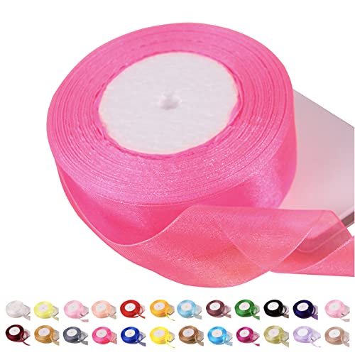 POPOYU Chiffonband Rosenrot,40mmx45m Organzaband Rosenrot Schleifenband Hochzeit Geschenkband Hochzeit Tüllband Transparent Satinband Rosenrot für Weihnachten Hochzeit Taufe Geburtstag von POPOYU