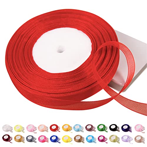 POPOYU Chiffonband Schwarz,20mmx45m Organzaband Rot Schleifenband Hochzeit Geschenkband Hochzeit Tüllband Transparent Satinband Schwarz für Weihnachten Hochzeit Taufe Geburtstag von POPOYU