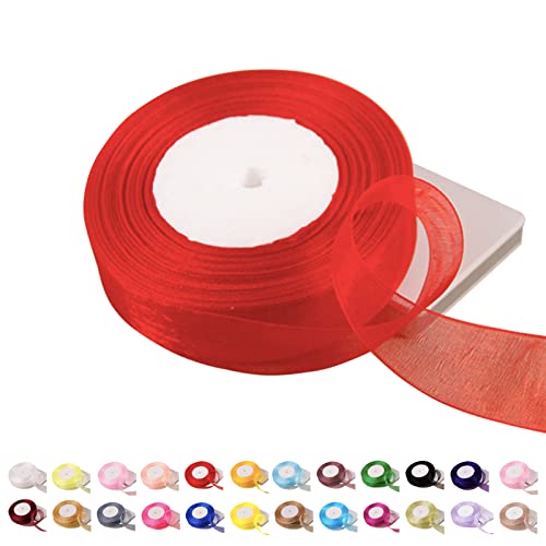 POPOYU Chiffonband Schwarz,25mmx45m Organzaband Rot Schleifenband Hochzeit Geschenkband Hochzeit Tüllband Transparent Satinband Schwarz für Weihnachten Hochzeit Taufe Geburtstag von POPOYU