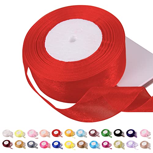 POPOYU Chiffonband Schwarz,40mmx45m Organzaband Rot Schleifenband Hochzeit Geschenkband Hochzeit Tüllband Transparent Satinband Schwarz für Weihnachten Hochzeit Taufe Geburtstag von POPOYU