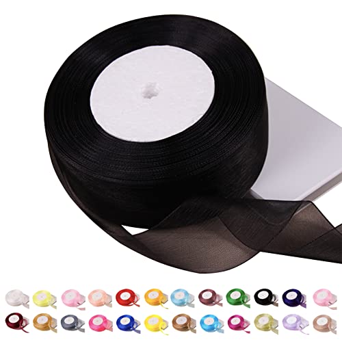 POPOYU Chiffonband Schwarz,40mmx45m Organzaband Schwarz Schleifenband Hochzeit Geschenkband Hochzeit Tüllband Transparent Satinband Schwarz für Weihnachten Hochzeit Taufe Geburtstag von POPOYU