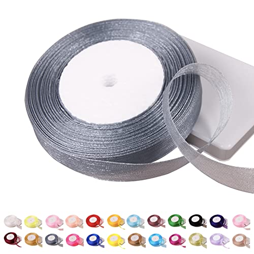 POPOYU Chiffonband Silber,15mmx45m Organzaband Silber Schleifenband Hochzeit Geschenkband Hochzeit Tüllband Transparent Satinband Silber für Weihnachten Hochzeit Taufe Geburtstag von POPOYU