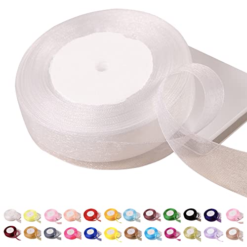 POPOYU Chiffonband Weiß,20mmx45m Organzaband Weiss Schleifenband Hochzeit Geschenkband Hochzeit Tüllband Transparent Satinband Weiß für Weihnachten Hochzeit Taufe Geburtstag von POPOYU