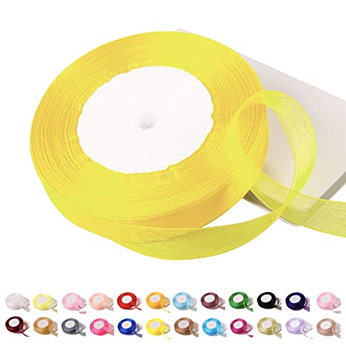 POPOYU Chiffonband Zitronengelb,15mmx45m Organzaband Zitronengelb Schleifenband Hochzeit Geschenkband Hochzeit Tüllband Transparent Satinband Zitronengelb für Weihnachten Hochzeit Taufe Geburtstag von POPOYU