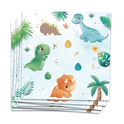 POPOYU Dinosaurier Geburtstag Servietten, 20 Stück Grün Party Servietten Tischdeko, 33x33cm Papierservietten Paper Napkins, Kindergeburtstag Party Zubehör für Junge Mädchen Geburtstag Deko von POPOYU