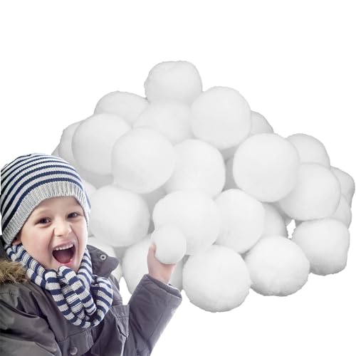 POPOYU Künstliche Schneebälle Werfer Indoor 5cm,40 Stück Weiß Plüsch Schneeball zum Aufhängen,Wattebällchen Künstlicher Schnee Kunstschnee Deko für Kinder Innen Schneeballschlacht Weihnachtsbäume von POPOYU