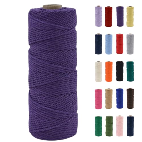 POPOYU Makramee Garn 2mm, Makramee Garn Dunkelviolett, Makramee Baumwollgarn 2 mm x 100 m, Baumwollkordel Natur, Baumwoll Bastelschnur für Basteln Stricken Boho Deko DIY Handwerk Wandbehang Wohnzimmer von POPOYU