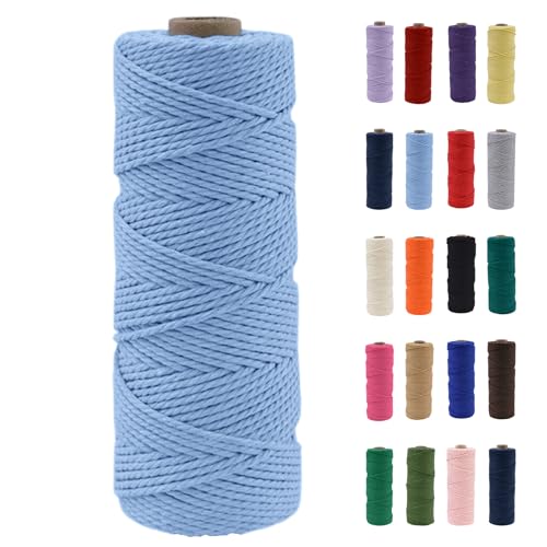 POPOYU Makramee Garn 2mm, Makramee Garn Elegantes Blau, Makramee Baumwollgarn 2 mm x 100 m, Baumwollkordel Natur, Baumwoll Bastelschnur für Basteln Stricken Boho Deko DIY Handwerk Wandbehang von POPOYU