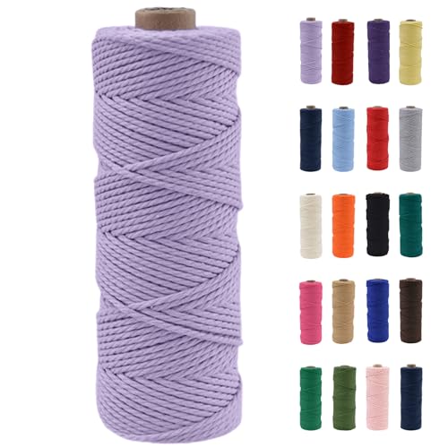 POPOYU Makramee Garn 2mm, Makramee Garn Hellviolett, Makramee Baumwollgarn 2 mm x 100 m, Baumwollkordel Natur, Baumwoll Bastelschnur für Basteln Stricken Boho Deko DIY Handwerk Wandbehang von POPOYU