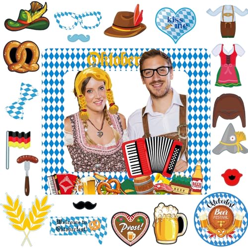 POPOYU Oktoberfest Foto Requisiten Fotobox,Oktoberfest Aufblasbarer Fotorahmen 29 Stück Oktoberfest Accessoires,Bayern Flagge Wiesn Foto Accessoires für Deutsches Bier Festival Oktoberfest Photo Booth von POPOYU