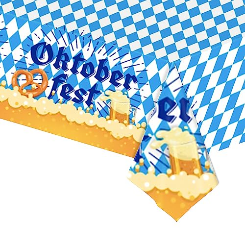 POPOYU Oktoberfest Tischdecke,137x274cm Bayrische Deko Oktoberfest Party Tischdecke, Bayerische Oktoberfest Tischdeko Blau Weiß Einweg Tischdecke für Bierzelten Haushalt Catering Oktoberfest Deko von POPOYU