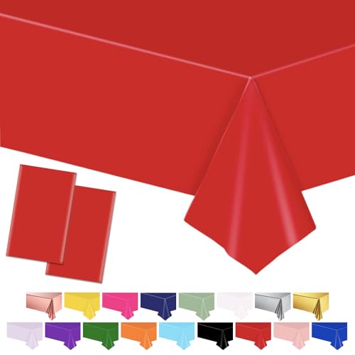 POPOYU Rotes Tischtuch Tischabdeckungen, 137 * 274cm Kunststoff wasserdicht Tischabdeckungen Party Tischdekorationen für Kinder Picknick Geburtstag, Graduierung Hochzeit Party Supplies von POPOYU