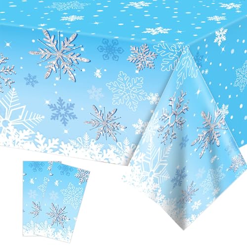 POPOYU Schneeflocken Deko Tischdecke,54x108 Zoll Frozen Party Tischdecke Schneeflocken,Elsa Geburtstagsparty Winter Wonderland Deko für Frozen Mädchen Geburtstags Frozen Geschenke Party Dekor von POPOYU