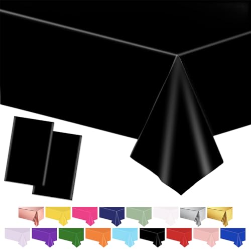 POPOYU Schwarzes Tischtuch Tischabdeckungen,137 * 274cm Kunststoff wasserdicht Tischabdeckungen Party Tischdekorationen für Kinder Picknick Geburtstag, Graduierung Hochzeit Party Supplies von POPOYU