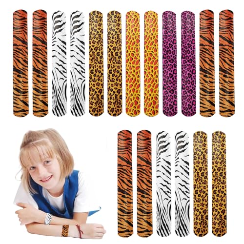 POPOYU 24 Stück Leopard Tiger Zebra Drucken Schnapparmbänder Kinder,Tier Armband Kindergeburtstag Gastgeschenke,Mitgebsel Tier Geburtstag Junge,Tier Mitgebsel Slap Armbänder für Tier Kleine Geschenke von POPOYU