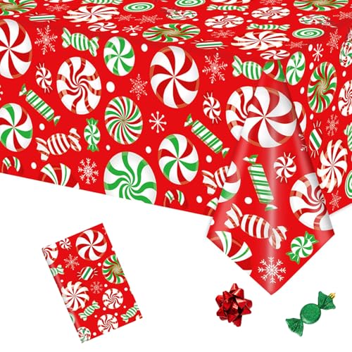 POPOYU Weihnachten Tischdecke, Roter Lutscher Weihnachtsläufer Rechteckige 137x274cm, Weihnachtstischdecke Xmas Wasserabweisend Tischtuch Tischläufer für Weihnachts Party Küche Tischdekoration von POPOYU