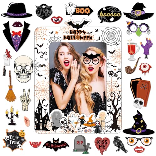 POPOYU 30 Stück Halloween Fotorahmen-Set mit Halloween Photo Booth Requisiten Aufblasbare Fotorahmen Selfie Bilderrahmen Halloween Fotobox Accessoires für Halloween Party Dekoration von POPOYU