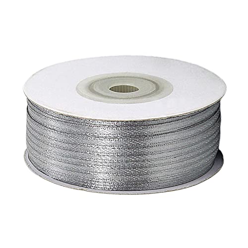 Satinband, Silberband, 3 mm, Polyester, 91 m für Geschenkverpackungen, Basteln, Geschenkverpackungen, Luftballons, Schleifen, Hochzeitsdekorationen von POPOYU