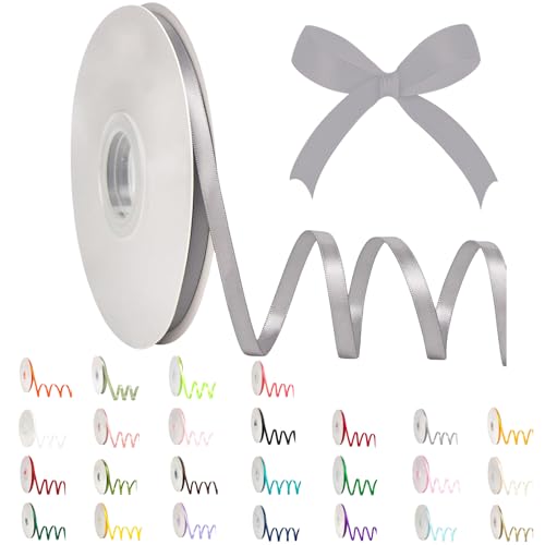 Satinband, Silberband, 6 mm, Polyester, 91 m für Geschenkverpackungen, Basteln, Geschenkverpackungen, Luftballons, Schleifen, Hochzeitsdekorationen von POPOYU