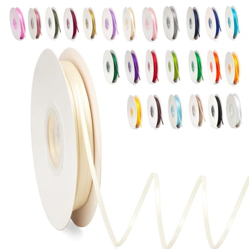 Satinband Cremefarben 3mm,91m Satinbänder Schleifenband Dekoband Doppelseitig Geschenkband Geschenkverpackung Bänder zum Luftballons Blume Handgefertigt Wide Satin Ribbon 0.3CM for Wedding Car von POPOYU