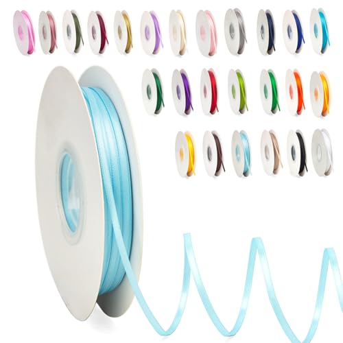 Satinband Himmelblau 3mm,91m Satinbänder Schleifenband Dekoband Doppelseitig Geschenkband Geschenkverpackung Bänder zum Luftballons Blume Handgefertigt Wide Satin Ribbon 0.3CM for Wedding Car von POPOYU