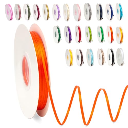 Satinband Orange 3mm, 91m Satinbänder Schleifenband Dekoband Doppelseitig Geschenkband Geschenkverpackung Bänder zum Luftballons Blume Handgefertigt Weihnachten Wide Satin Ribbon 0.3CM for Wedding Car von POPOYU