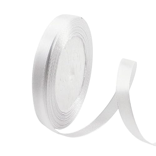 Satinband Weiß 10mm, 23 Meters Dekoration Präsent Geschenkband Breit Schleifenband, Stoffband für Kleid Hochzeit, Taufe und Geburtstag Geschenke,Satin Dekoband, Deko Band Geschenkverpackung von POPOYU