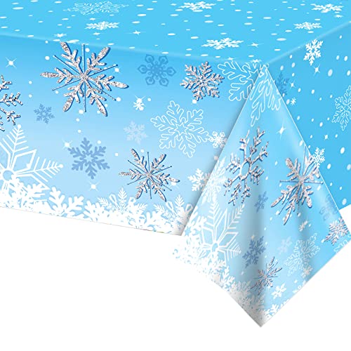 Schneeflocken Tischdecke,54 * 108 Zoll Frozen Party Tischdecke Schneeflocken,Rechteckiger Schnee Plastik Tischabdecke für Frozen Geburtstagsdeko Mädchen Geburtstagsparty Frozen Geschenke Party Dekor von POPOYU