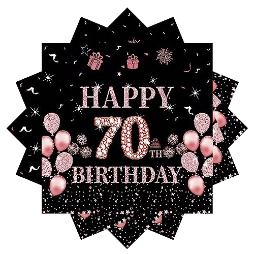 Servietten 70 Geburtstag,20Stück Papierserviette Geburtstag,33 x 33 cm Geburtstagsservietten,Schwarz Rosé Gold Tischdekoration für Party Geburtstag,Happy 70th Birthday Paper Napkins für 70. Geburtstag von POPOYU