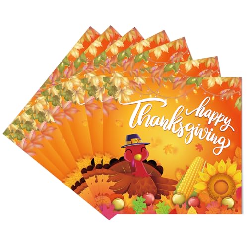 Thanksgiving Servietten Papier 20 Stück Thanksgiving Servietten Orange Winterservietten Tischdeko 33x33cm Thanksgiving Deko Fröhliche Thanksgiving Napkins Papierservietten für Thanksgiving Day Party von POPOYU