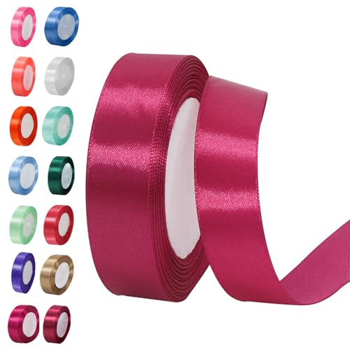 Tiefes Rosenrot Satinband Dekoband Stoffband,20mmx23m Satinbänder Geschenkbänder Geschenkband Schleifenband Ribbon für Hochzeit,Valentinstag,Geburtstag Geschenke,DIY Handwerk,Sträuße Verpackung von POPOYU