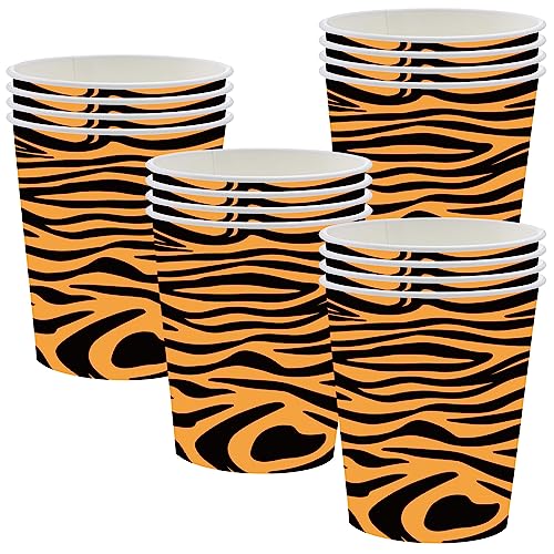 Tiger-Druck Partybecher 16 Stück Dschungel Tier Druck Pappbecher für Babyparty Kindergeburtstag Pappbecher mit Dschungeltieren für Dschungel Safari Geburtstag Party Dekorationen von POPOYU