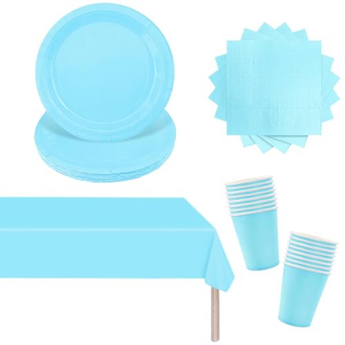 53PCS Papiergeschirr Hellblau Papier Geschirr Set Party Weihnachts Party Geschirr Set,Hellblau Tischdecke Rechteckig,Pappteller,Servietten,Pappbecher für Geburtstag,Hochzeiten,Weihnachten Dekoration von POPOYU