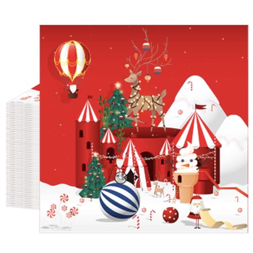 Weihnachtsservietten Papier 20 Stück Weihnachten Servietten Rot Winterservietten Tischdeko 33x33cm Weihnachten Deko Fröhliche Weihnachten Servietten Xmas Napkins Papierservietten für Weihnachtstisch von POPOYU