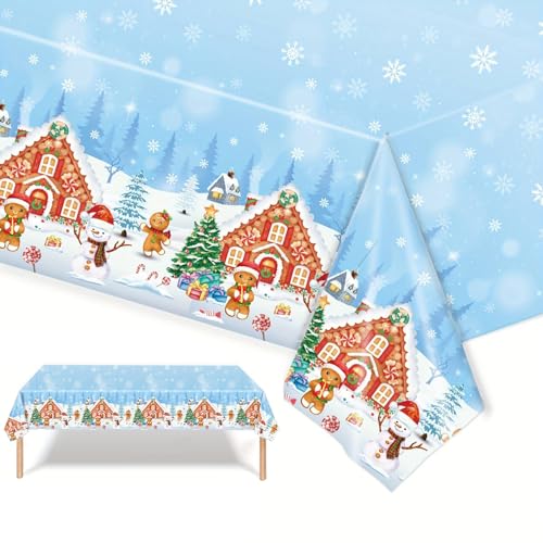 Weihnachtstischdecke Blauer Lebkuchenmann,137x274cm Tischdecke Weihnachten Rechteckige Weihnachten Tischhussen Tischläufe Xmas Tischdecke Esstischdecke,Groß Tischläufer Weihnachts Party Tischtuch von POPOYU