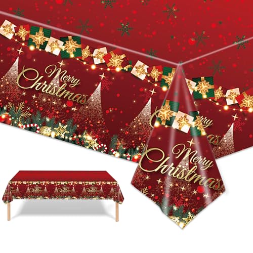 Weihnachtstischdecke Tischdecke Weihnachten Rechteckige Weihnachten Tischhussen Tischdecke Rechteckig Weiß Weihnachten Party Tischdecke Tischdecke Papierrolle (Weihnachten - Rot5, 137 * 274CM) von POPOYU