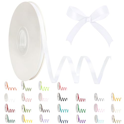 Weißes Band, 6 mm, Polyester, Satinband, 91 m für Geschenkverpackungen, Basteln, Geschenkverpackungen, Luftballons, Schleifen, Hochzeitsdekorationen von POPOYU