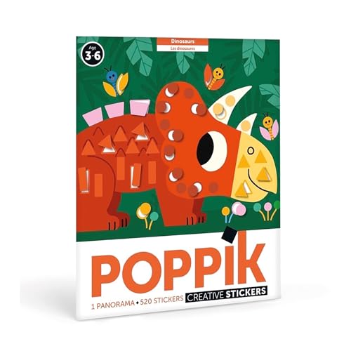 POPPIK 1841160 Sticker-Poster, Dinosaurier, Panoramaposter mit 520 Aufklebern, Stickerset zum Basteln, für Kinder ab 3 Jahren, 140 x 25 cm von POPPIK