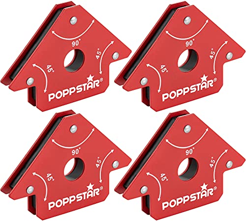 Poppstar Schweißmagnet klein 4er-Set/Magnet Schweißwinkel mit Haftkraft 11,3 kg, Winkelmaße 45°, 90°, 135° von POPPSTAR