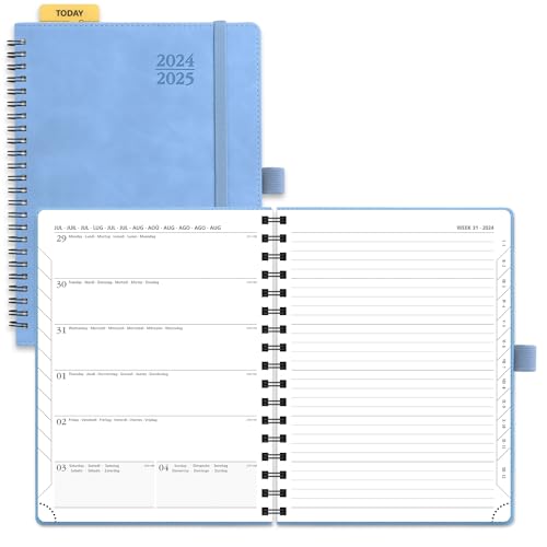 POPRUN Kalender 2024 2025 Buchkalender A5 Notizbuch 22 x 16,5 cm (Aug.2024-Dez.2025) - Terminplaner, Wochenplaner Ringbuch mit Softcover, FSC®-Zertifiziertem Papier - Cyanblau von POPRUN