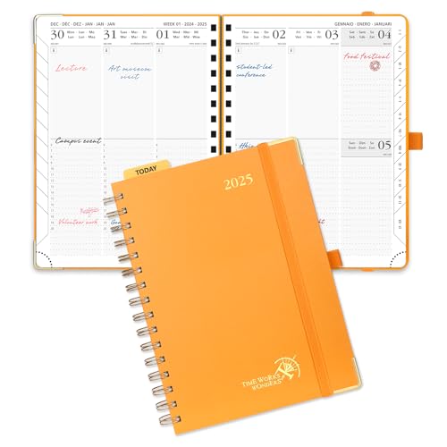 POPRUN Kalender 2025 Buchkalender Ringbuch mit Hardcover, ca. A5 (21,5 x 16 cm), 12-Monate-Terminplaner (Jan.2025-Dez.2025), Wochenplaner 2025 mit 100 GSM Elfenbeinpapier - Orange von POPRUN