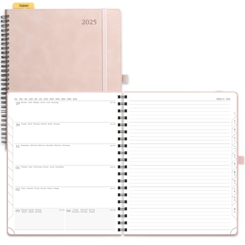 POPRUN Kalender 2025 Buchkalender Ringbuch mit Softcover, ca. A4 (26,5 x 21,5 cm) - Terminplaner, Wochenplaner Notizbuch (Jan.2025-Dez.2025) mit 100 GSM Papier - Zartrosa von POPRUN