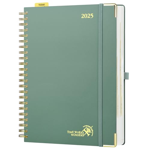 POPRUN Kalender 2025 Tagesplaner Ringbuch mit Hardcover 30,5 x 22 cm, Tageskalender A4 1 Tag 1 Seite (Montag - Sonntag), Terminplaner (Jan.2025-Dez.2025) mit Plastiklineal - Mitternachtsgrün von POPRUN