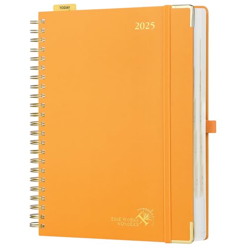 POPRUN Kalender 2025 Tagesplaner Ringbuch mit Hardcover 30,5 x 22 cm, Tageskalender A4 1 Tag 1 Seite (Montag - Sonntag), Terminplaner (Jan.2025-Dez.2025) mit Plastiklineal - Orange von POPRUN